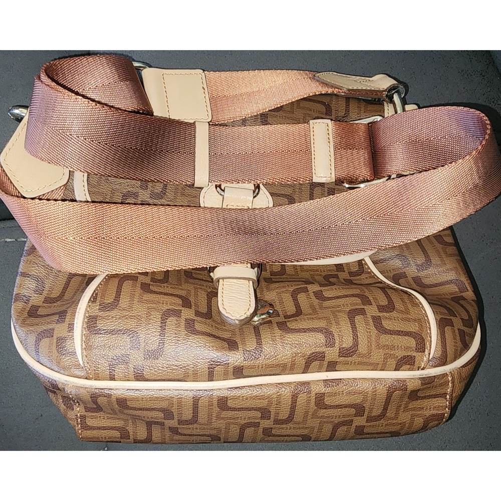 DAKS London Monogram Crossbody Bag Brown Leather Trim DC2H REAR VINTAGE LUXURY - Picture 7 of 7